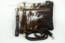 Load image into Gallery viewer, Natural Cowhide Cross body Bags with Strap | 100% Real Hair On Cowhide Leather Wristlet Bags | Genuine Cow skin Ladies Handbags | CB5
