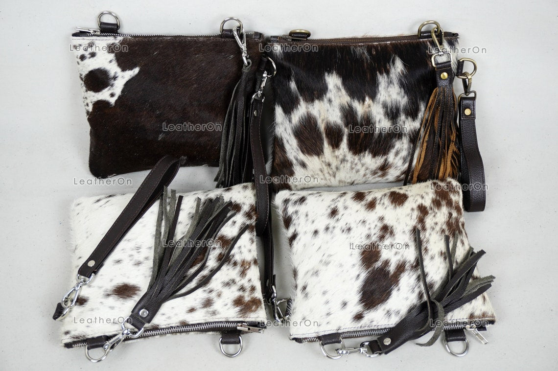 Natural Cowhide Cross body Bags with Strap | 100% Real Hair On Cowhide Leather Wristlet Bags | Genuine Cow skin Ladies Handbags | CB5
