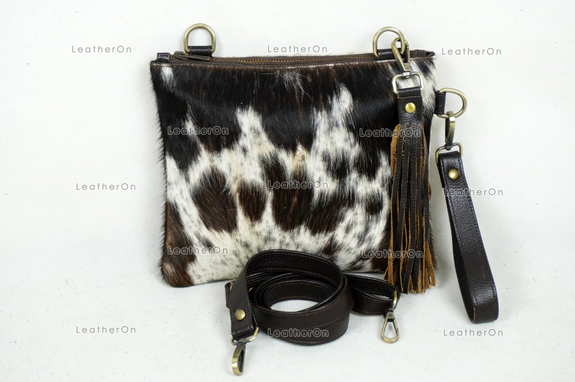 Natural Cowhide Cross body Bags with Strap | 100% Real Hair On Cowhide Leather Wristlet Bags | Genuine Cow skin Ladies Handbags | CB5