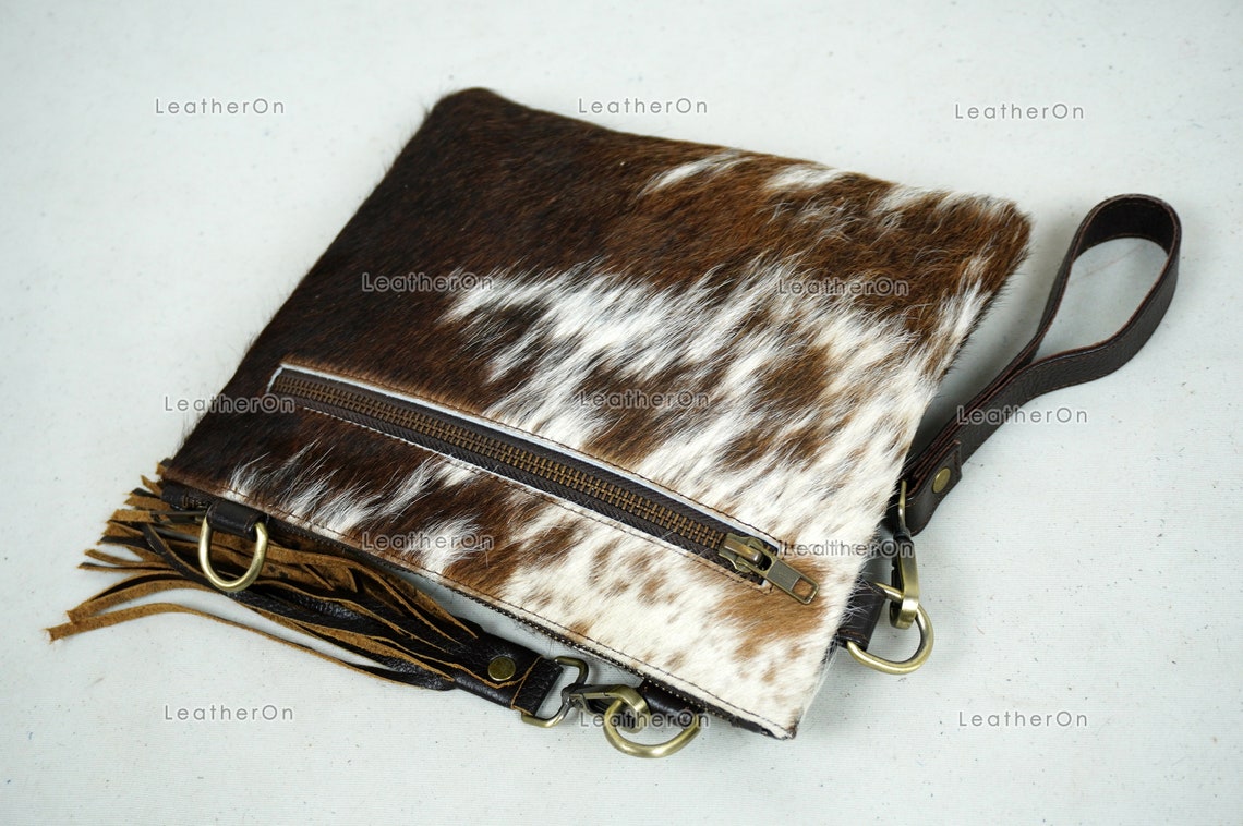Natural Cowhide Cross body Bags with Strap | 100% Real Hair On Cowhide Leather Wristlet Bags | Genuine Cow skin Ladies Handbags | CB5