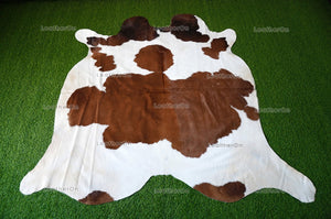 Large (5.8 x 5.8 ft.) EXACT As Photo, Brown White COWHIDE Area RUG | 100% Natural Cowhide Rug | Hair-on Cowhide Leather Rug | C548