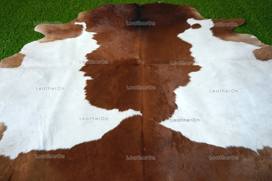 Small ( 4 x 4 ft.) EXACT As Photo, Brown White COWHIDE Area RUG | 100% Natural Cowhide Rug | Hair-on Leather Cow Hide Rug | C549