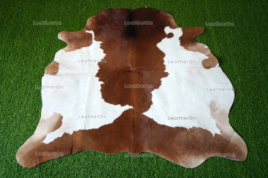 Small ( 4 x 4 ft.) EXACT As Photo, Brown White COWHIDE Area RUG | 100% Natural Cowhide Rug | Hair-on Leather Cow Hide Rug | C549
