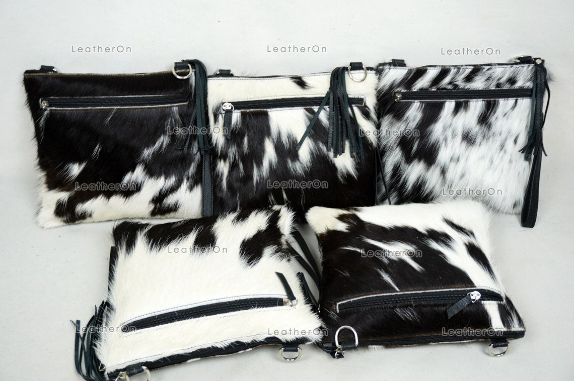 Natural Cowhide Cross body Bags with Strap | 100% Real Hair On Cowhide Leather Wristlet Bags | Genuine Cow skin Ladies Handbags | CB7