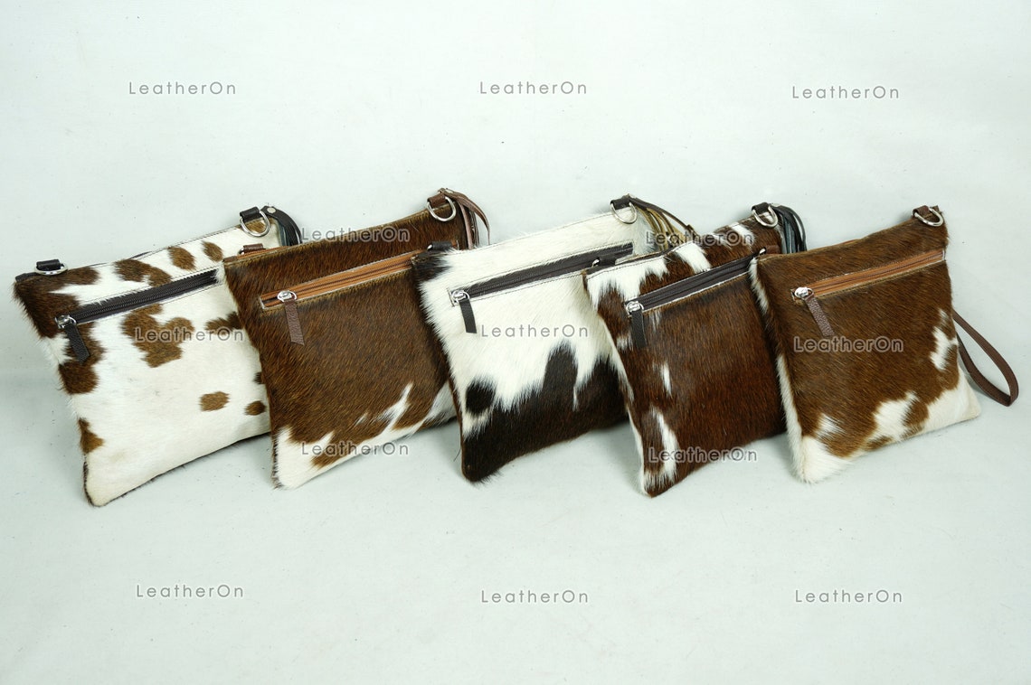 Natural Cowhide Cross body Bags with Strap | 100% Real Hair On Cowhide Leather Wristlet Bags | Genuine Cow skin Ladies Handbags | CB8