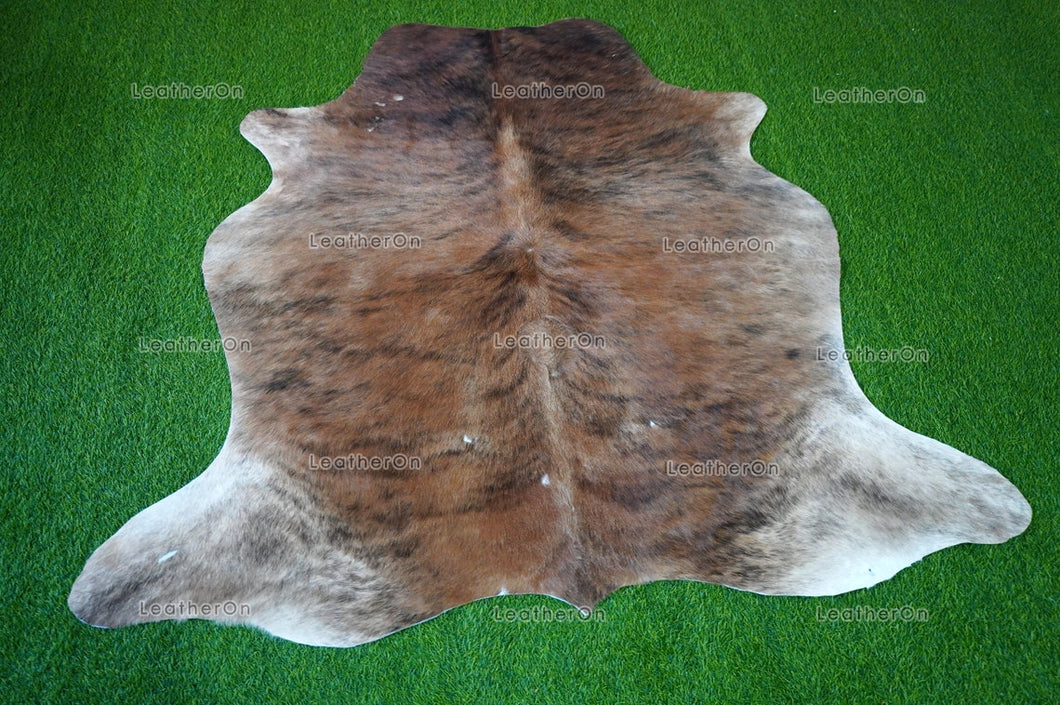 Medium (5 x 5 ft.) EXACT As Photo, Brindle COWHIDE RUG | 100% Natural Cowhide Area Rug | Hair-on Cowhide Leather Rug | C655