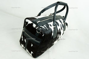 Natural Cowhide Duffel Bag Hair On Leather TRAVEL Bag Real Cow hide Luggage Bag Original Cow Skin Duffel Bag | DB31