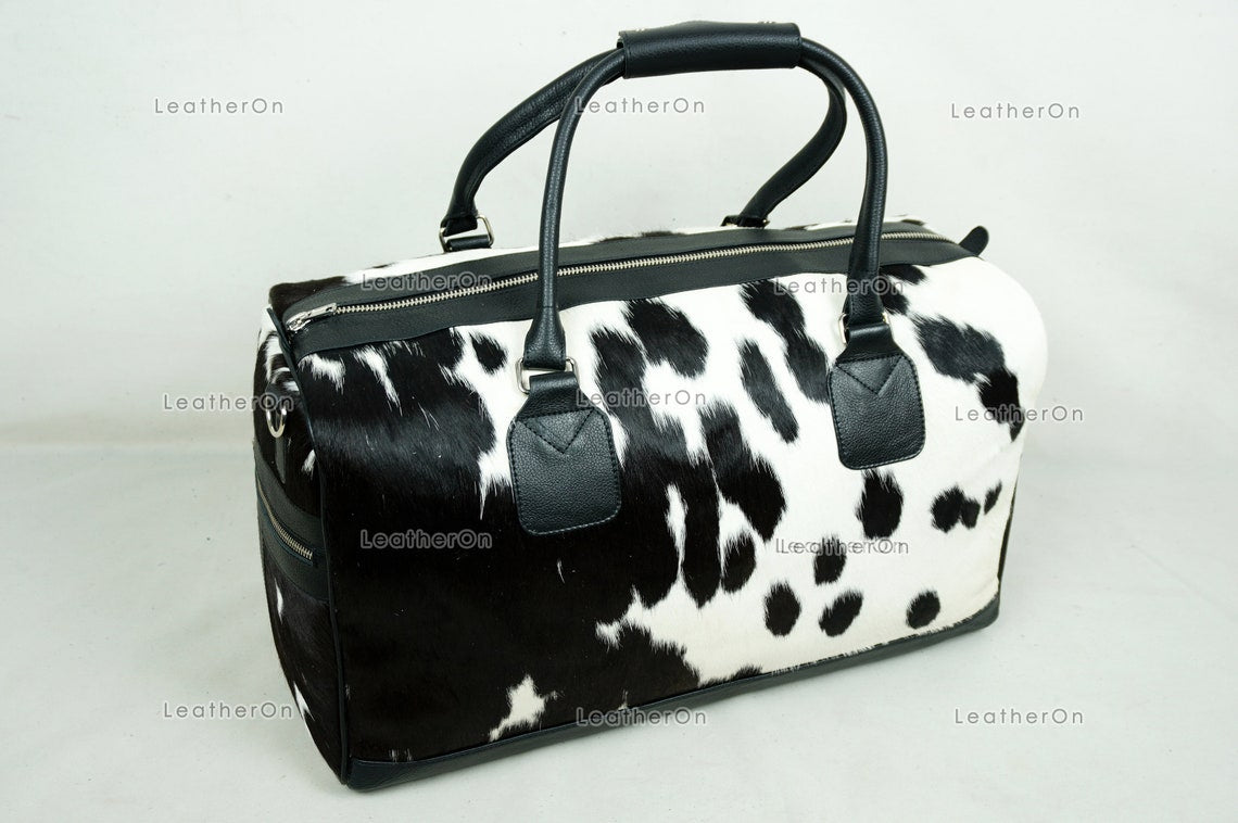 Natural Cowhide Duffel Bag Hair On Leather TRAVEL Bag Real Cow hide Luggage Bag Original Cow Skin Duffel Bag | DB31