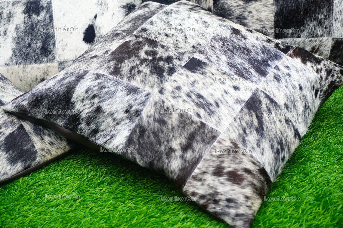 Cowhide Patchwork Pillows Covers 100% Natural Hair on Cowhide Leather Pillow Cases Real Patchwork Cowhide Cushion Cases | PLW216