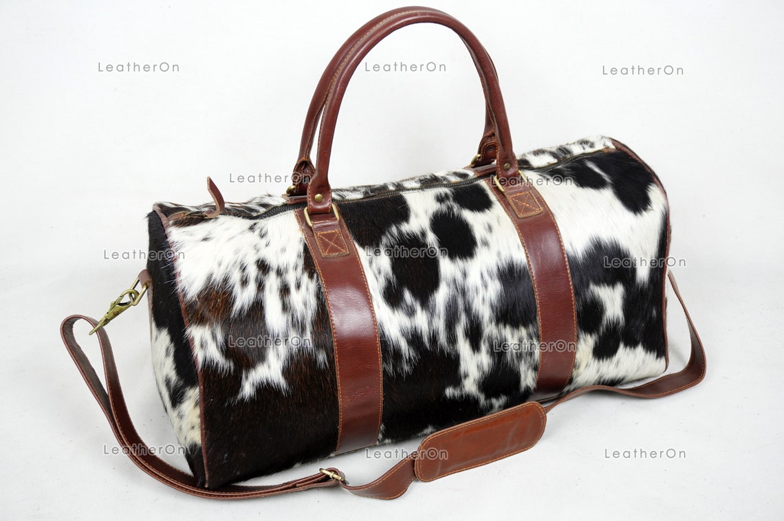 Cowhide Duffel Bag Natural Hair On Leather TRAVEL Bag Real Cow hide Luggage Bag | DB58