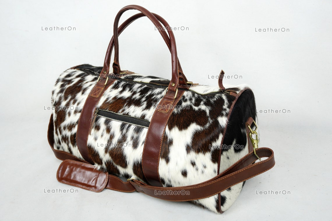 Cowhide Duffel Bag Natural Hair On Leather TRAVEL Bag Real Cow hide Luggage Bag | DB58