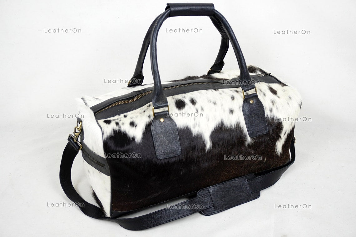 Natural Cowhide Duffel Bag Hair On Leather TRAVEL Bag Real Cowhide Luggage Bag Cow Skin Duffel Bag | DB59