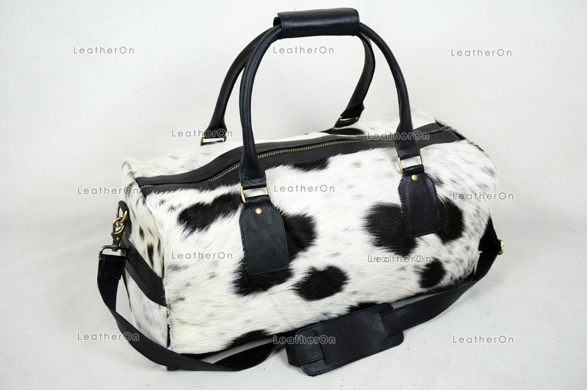 Natural Cowhide Duffel Bag Hair On Leather TRAVEL Bag Real Cowhide Luggage Bag Cow Skin Duffel Bag | DB59