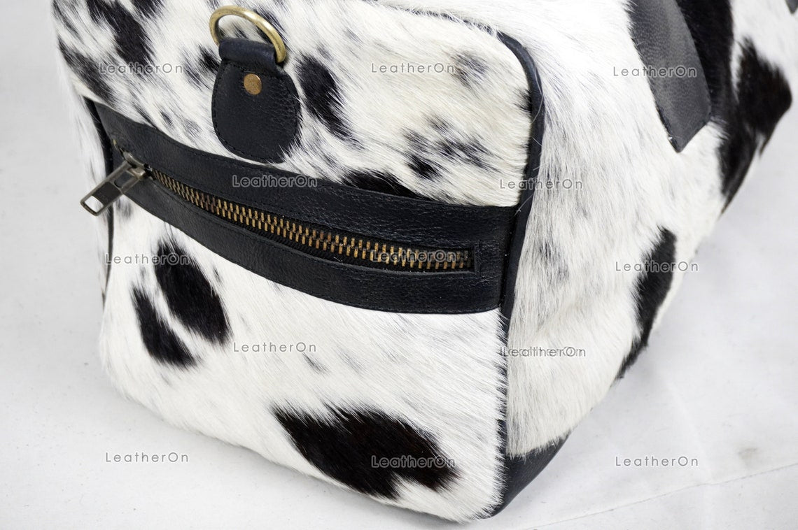 Natural Cowhide Duffel Bag Hair On Leather TRAVEL Bag Real Cowhide Luggage Bag Cow Skin Duffel Bag | DB59