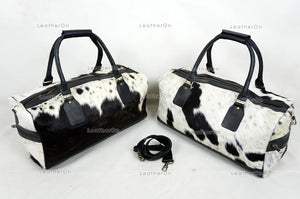 Natural Cowhide Duffel Bag Hair On Leather TRAVEL Bag Real Cowhide Luggage Bag Cow Skin Duffel Bag | DB59