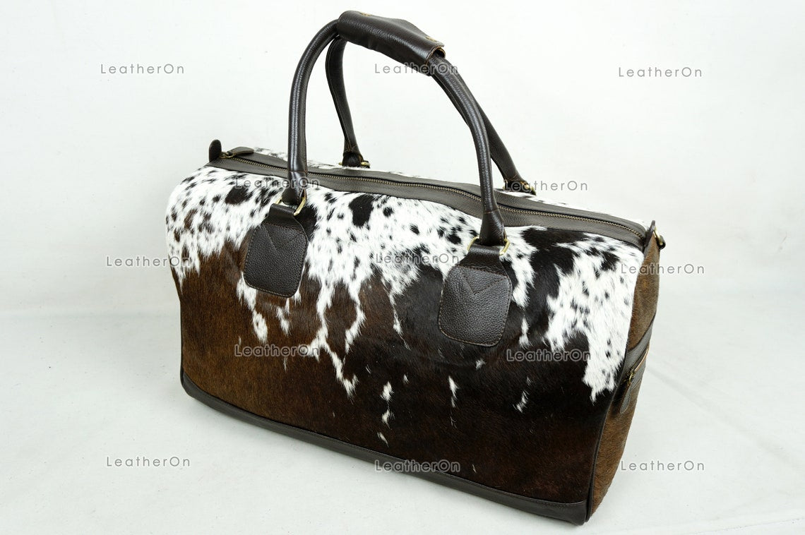 Natural Cowhide Duffel Bag Hair On Leather TRAVEL Bag Real Cowhide Luggage Bag Original Cow Skin Duffel Bag | DB62