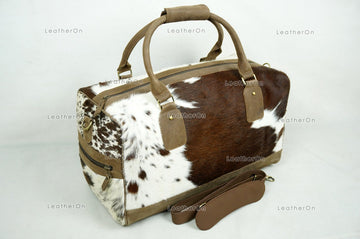 Natural Cowhide Duffel Bag Real Hair On Leather TRAVEL Bag Original Cow Skin Luggage Bag | DB65