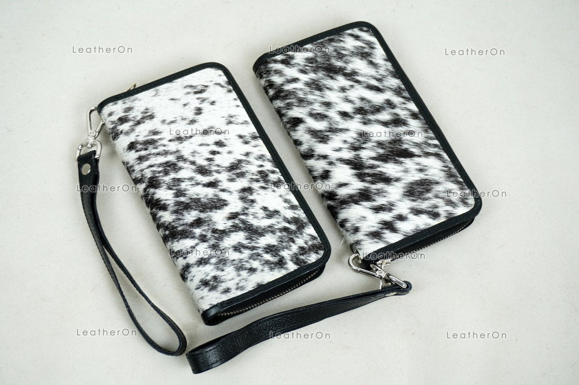 100% Natural Cowhide Clutch Wallet | Real Hair on Leather Clutch Purse | Genuine Cow Skin Leather Clutch Pouch | Real Cowhide Clutch Bag