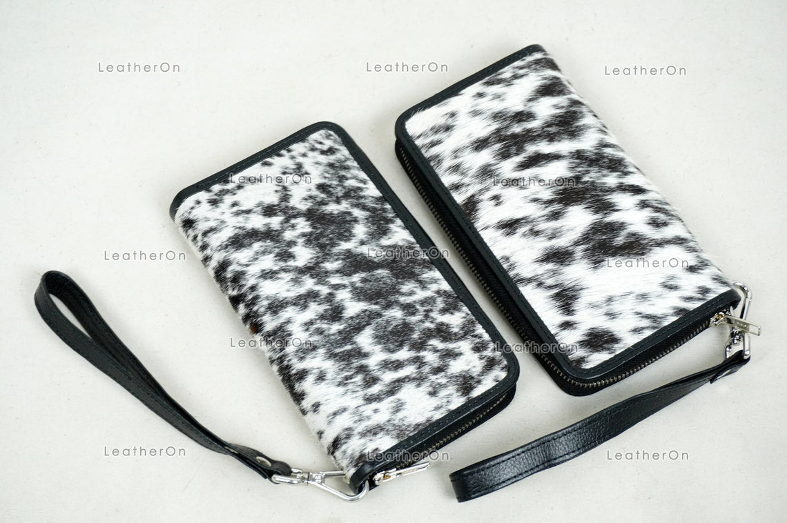 100% Natural Cowhide Clutch Wallet | Real Hair on Leather Clutch Purse | Genuine Cow Skin Leather Clutch Pouch | Real Cowhide Clutch Bag