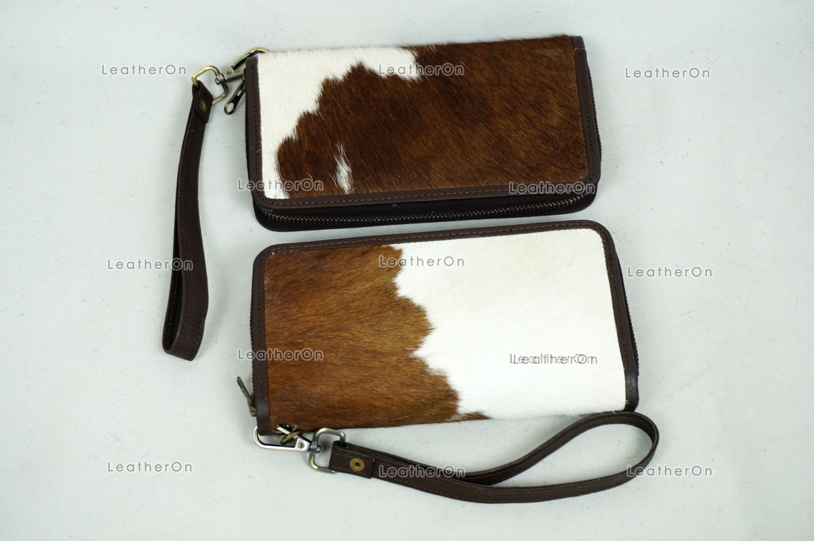 100% Natural Cowhide Clutch Wallet | Real Hair on Leather Clutch Purse | Genuine Cow Skin Leather Clutch Pouch | Real Cowhide Clutch Bag