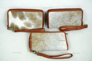 100% Natural Cowhide Clutch Wallet | Real Hair on Leather Clutch Purse | Genuine Cow Skin Leather Clutch Pouch | Real Cowhide Clutch Bag
