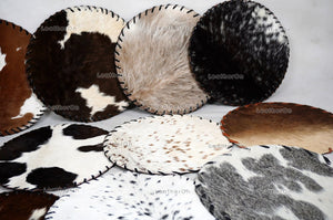 Assorted Color 100% Natural COWHIDE Placemats | Handmade Hair on Leather Round Placemats | Real Cow Hide PLACEMATS | Cow Skin Placemats