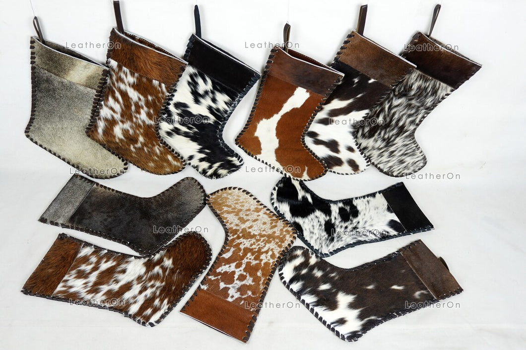 Christmas Stockings!! Assorted Color 100% Natural COWHIDE CHRISTMAS STOCKINGS | Handmade Real Hair on Leather Christmas Stockings