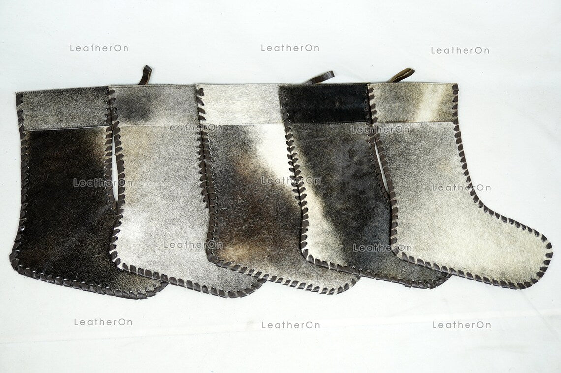 Christmas Stockings!! Assorted Color 100% Natural COWHIDE CHRISTMAS STOCKINGS | Handmade Real Hair on Leather Christmas Stockings