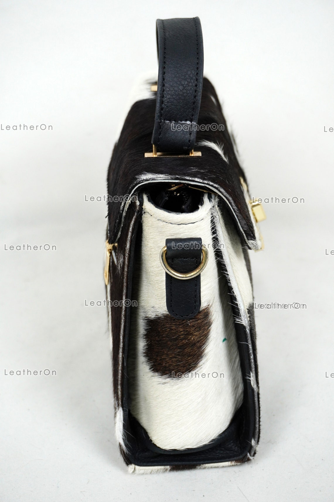 Cowhide Mini Hand Bag with Strap | 100% Natural Cowhide Top Handle Bag | Real Hair On Cowhide Leather Ladies Bag | Cow Skin Small Hand Bag