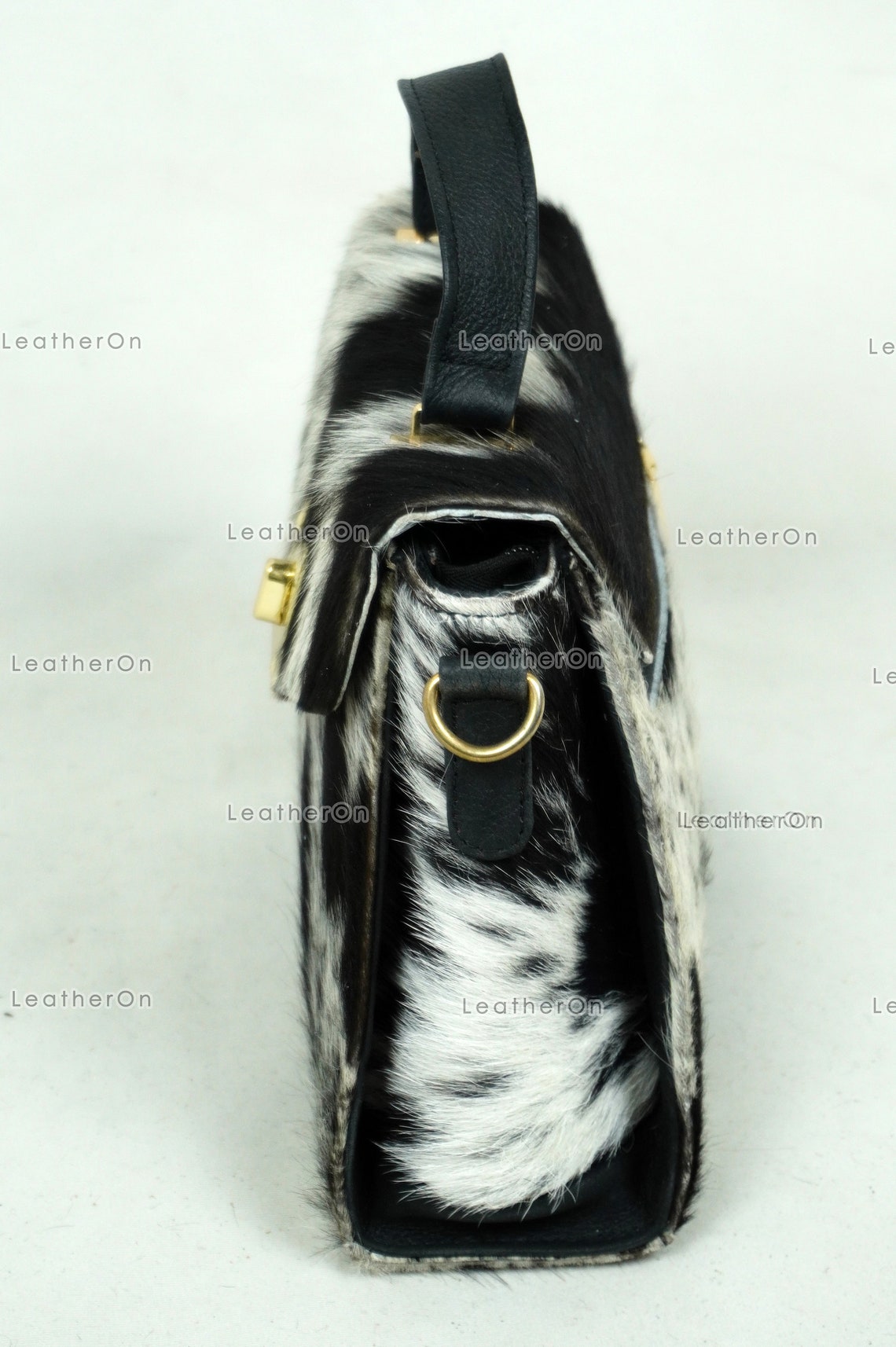 Cowhide Mini Hand Bag with Strap | 100% Natural Cowhide Top Handle Bag | Real Hair On Cowhide Leather Ladies Bag | Cow Skin Small Hand Bag