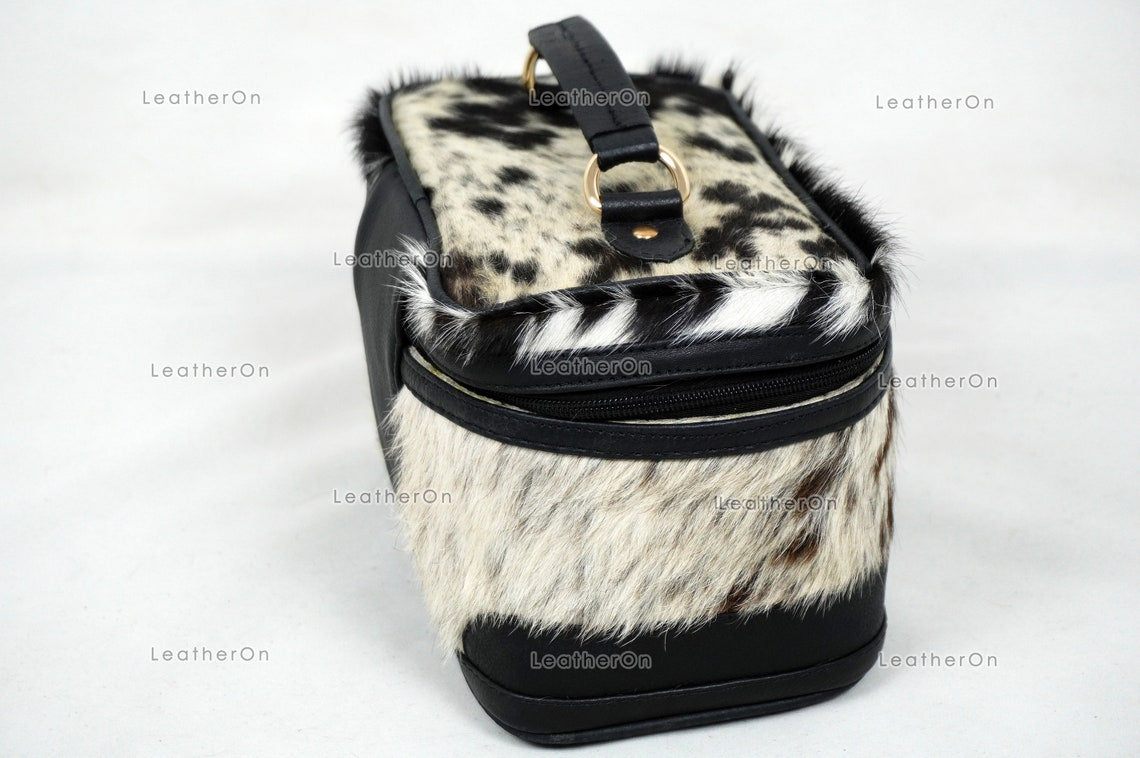 Cowhide Beauty Box Bag | 100% Natural Cowhide Top Handle Bag | Real Hair On Cowhide Leather Ladies Bag | Cow Skin Beauty Box Bag | BOX01
