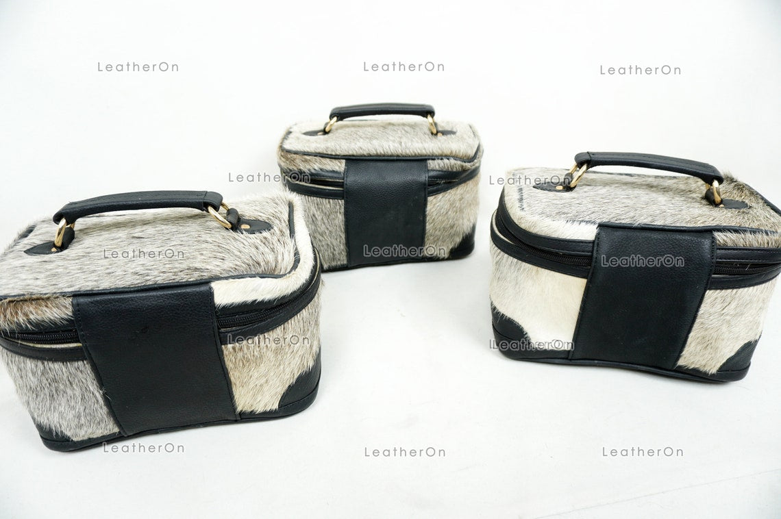 Cowhide Beauty Box Bag | 100% Natural Cowhide Top Handle Bag | Real Hair On Cowhide Leather Ladies Bag | BOX03
