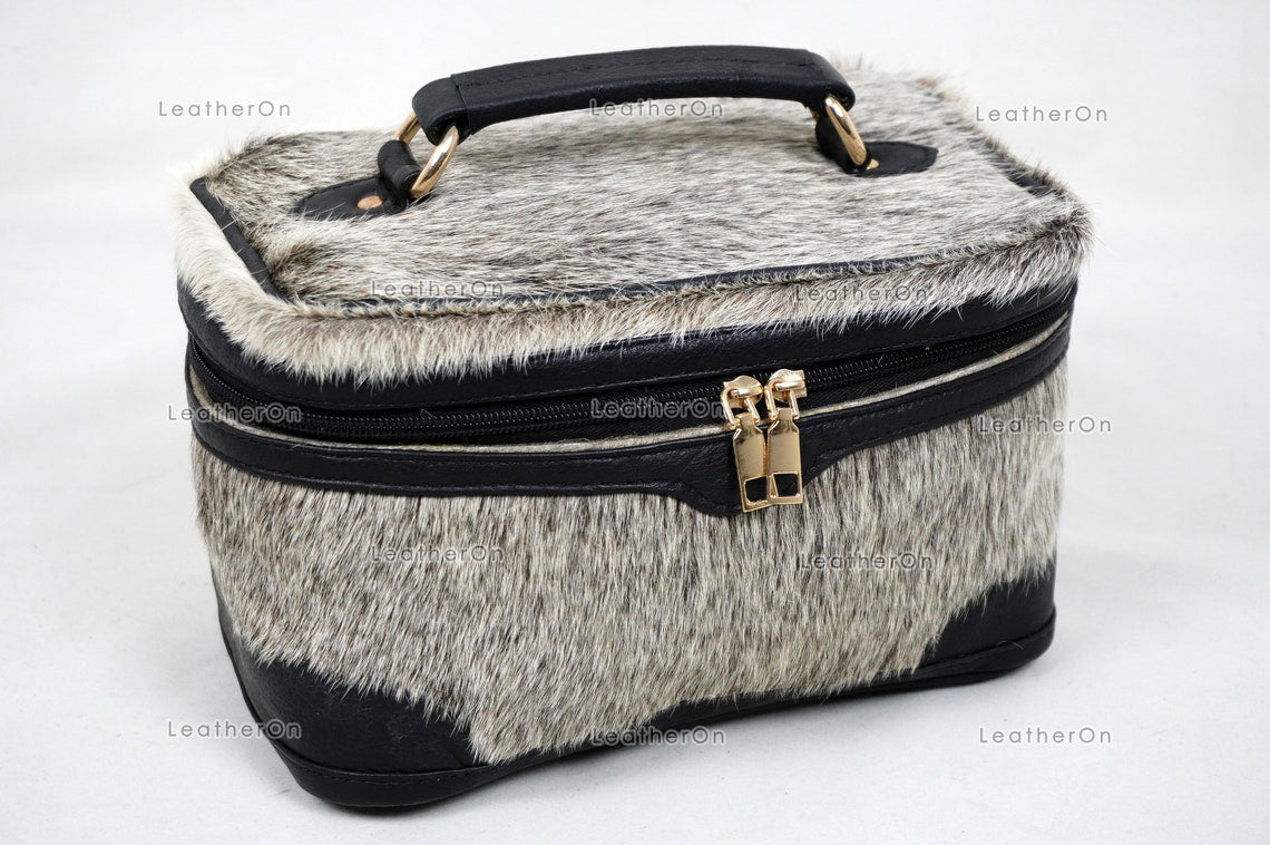 Cowhide Beauty Box Bag | 100% Natural Cowhide Top Handle Bag | Real Hair On Cowhide Leather Ladies Bag | BOX03
