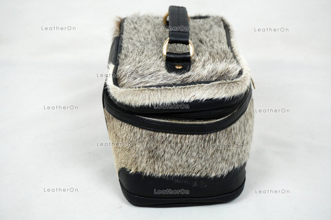 Cowhide Beauty Box Bag | 100% Natural Cowhide Top Handle Bag | Real Hair On Cowhide Leather Ladies Bag | BOX03