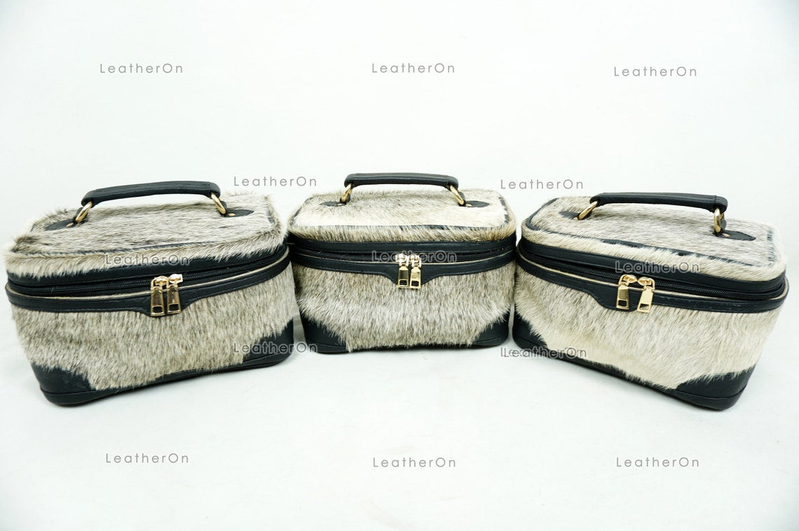 Cowhide Beauty Box Bag | 100% Natural Cowhide Top Handle Bag | Real Hair On Cowhide Leather Ladies Bag | BOX03