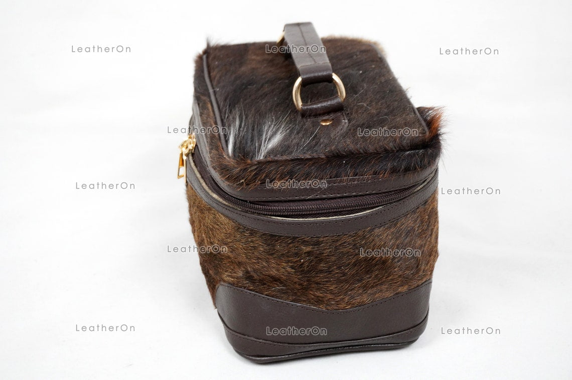 Cowhide Beauty Box Bag | 100% Natural Cowhide Top Handle Bag | Real Hair On Cowhide Leather Ladies Bag | BOX04