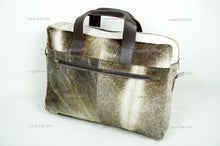 Load image into Gallery viewer, Cowhide Laptop Briefcase Bag | Natural Cowhide Office Satchel Bag | Cowhide Messenger Bag | Cowhide File Bag | Documents Bag | OB21
