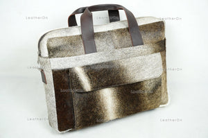 Cowhide Laptop Briefcase Bag | Natural Cowhide Office Satchel Bag | Cowhide Messenger Bag | Cowhide File Bag | Documents Bag | OB21