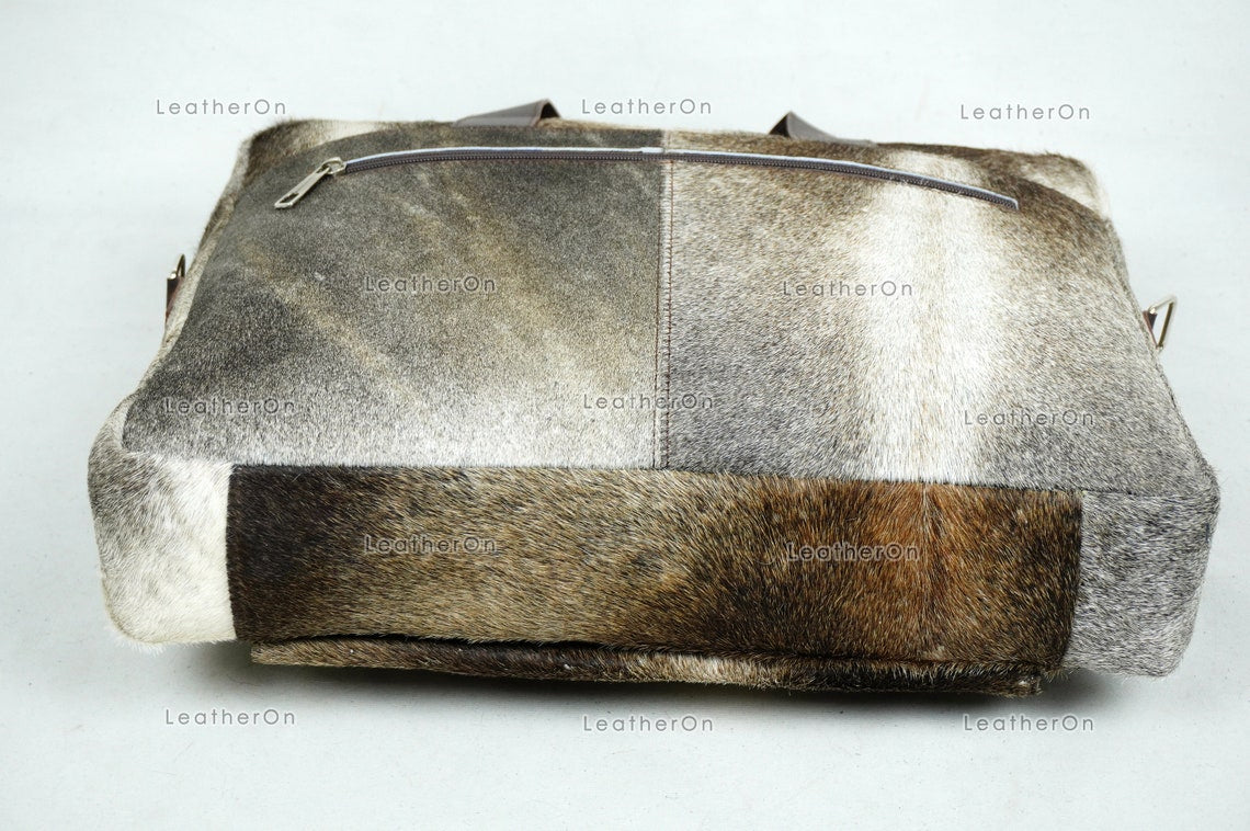 Cowhide Laptop Briefcase Bag | Natural Cowhide Office Satchel Bag | Cowhide Messenger Bag | Cowhide File Bag | Documents Bag | OB21