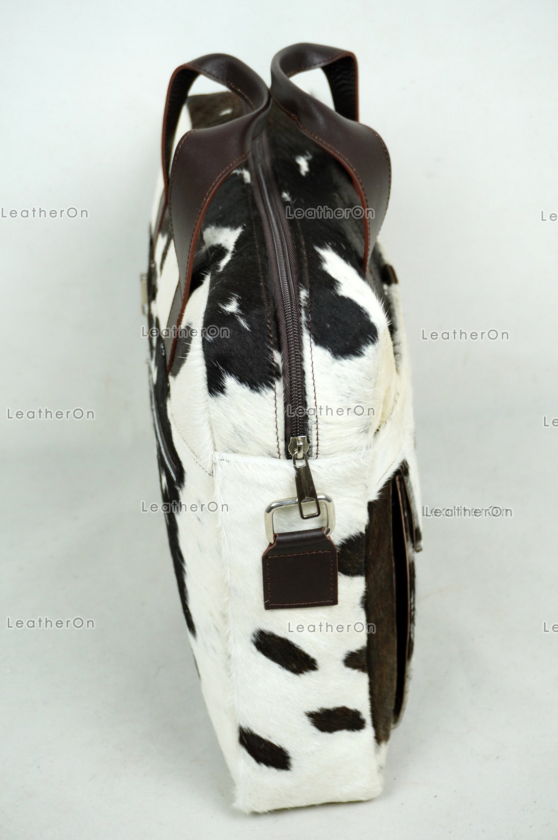 Cowhide Laptop Briefcase Bag | Natural Cowhide Office Satchel Bag | Cowhide Messenger Bag | Cowhide File Bag | Documents Bag | OB22