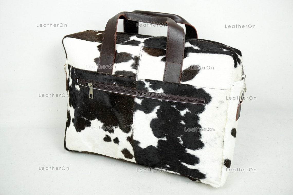 Cowhide Laptop Briefcase Bag | Natural Cowhide Office Satchel Bag | Cowhide Messenger Bag | Cowhide File Bag | Documents Bag | OB22