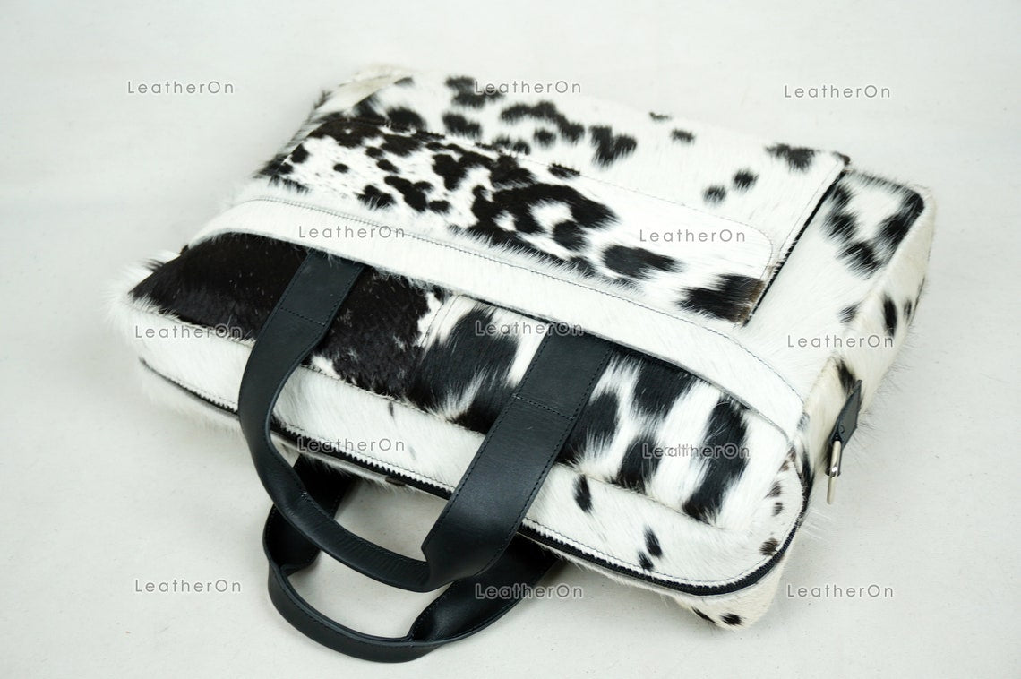 Cowhide Laptop Briefcase Bag | Natural Cowhide Office Satchel Bag | Cowhide Messenger Bag | Cowhide File Bag | Documents Bag | OB23
