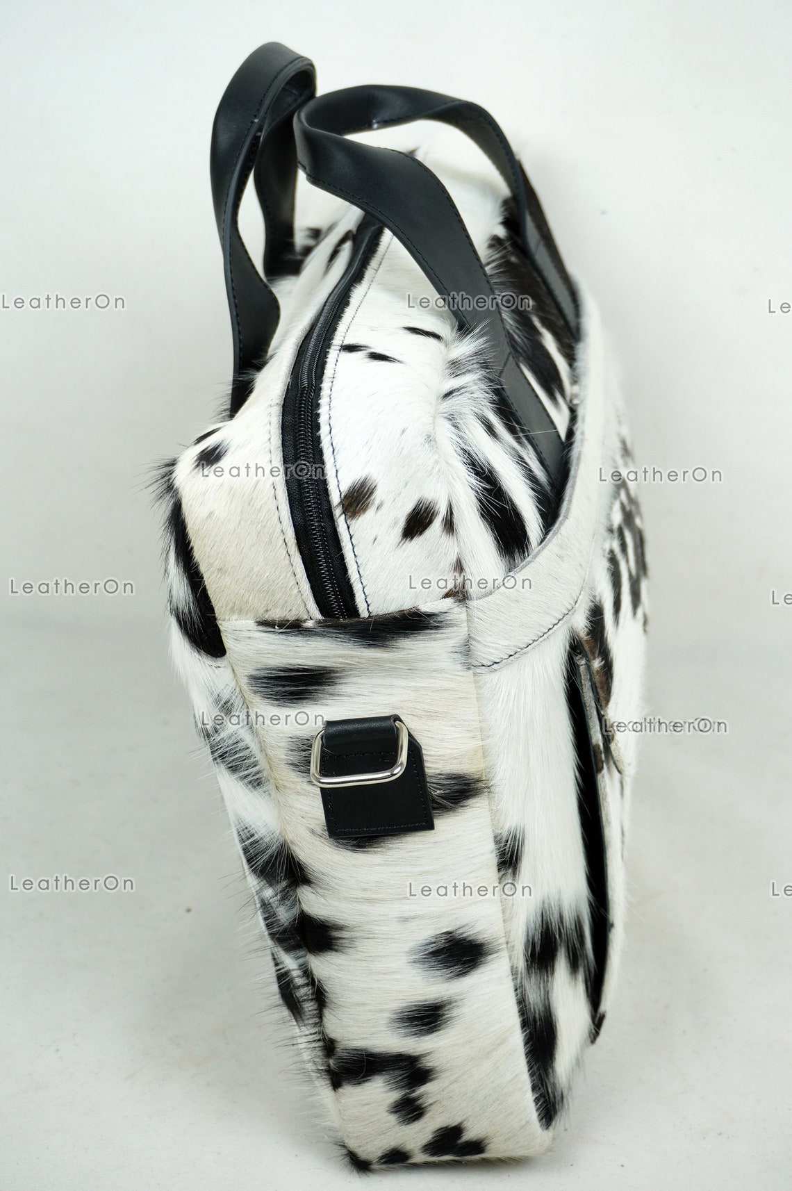 Cowhide Laptop Briefcase Bag | Natural Cowhide Office Satchel Bag | Cowhide Messenger Bag | Cowhide File Bag | Documents Bag | OB23