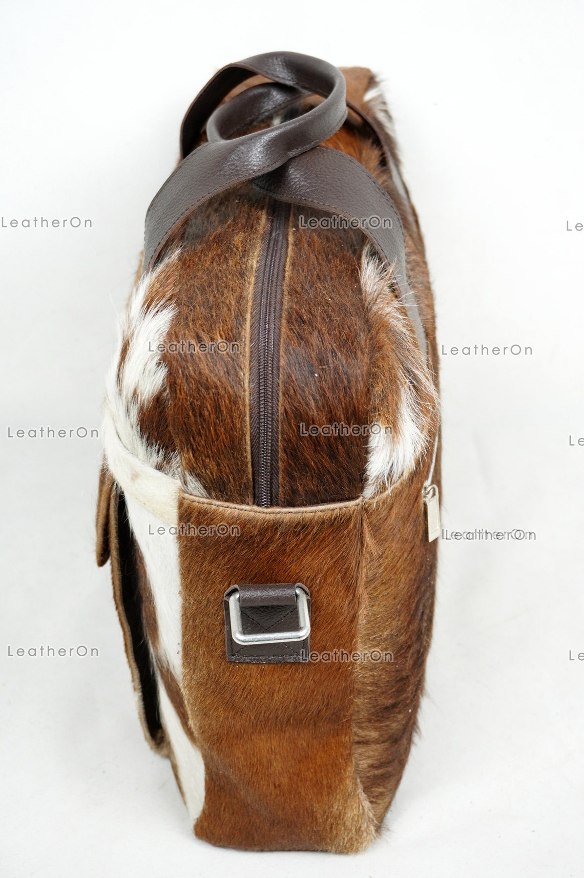 Cowhide Laptop Briefcase Bag | Natural Cowhide Office Satchel Bag | Cowhide Messenger Bag | Cowhide File Bag | Documents Bag | OB24