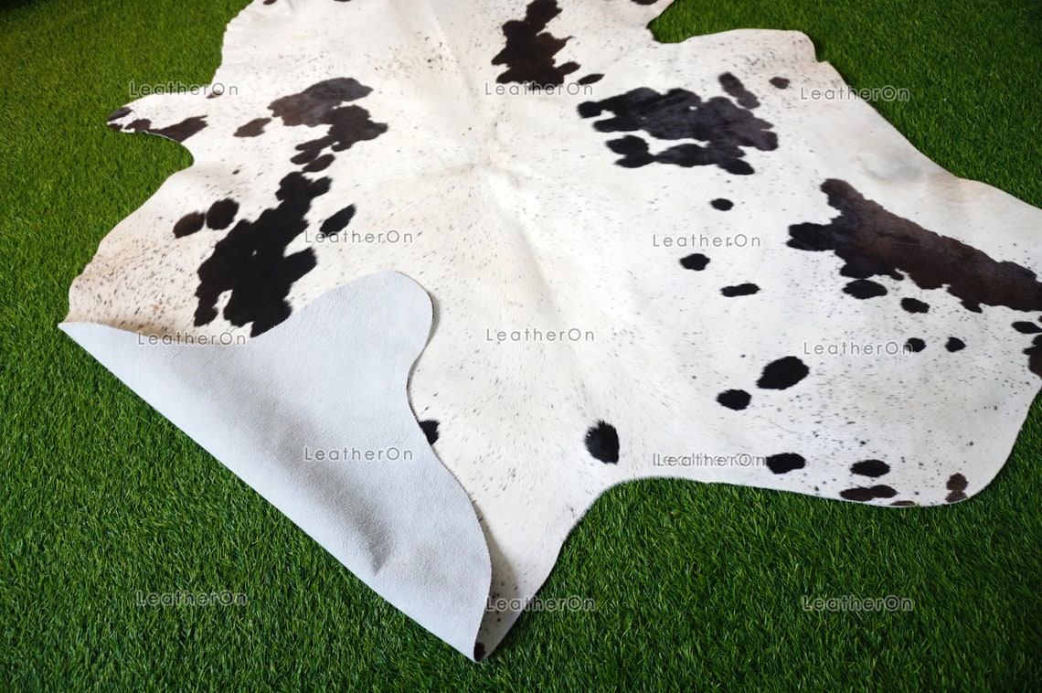 Small ( 4.6 X 5 ft.) EXACT As Photo, Black White COWHIDE Area RUG | 100% Natural Cowhide Rug | Hair-on Leather Cow Hide Rug | C559