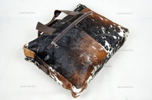 Load image into Gallery viewer, Cowhide Laptop Briefcase Bag | Natural Cowhide Office Satchel Bag | Cowhide Messenger Bag | Cowhide File Bag | Documents Bag | OB25
