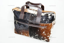 Load image into Gallery viewer, Cowhide Laptop Briefcase Bag | Natural Cowhide Office Satchel Bag | Cowhide Messenger Bag | Cowhide File Bag | Documents Bag | OB25
