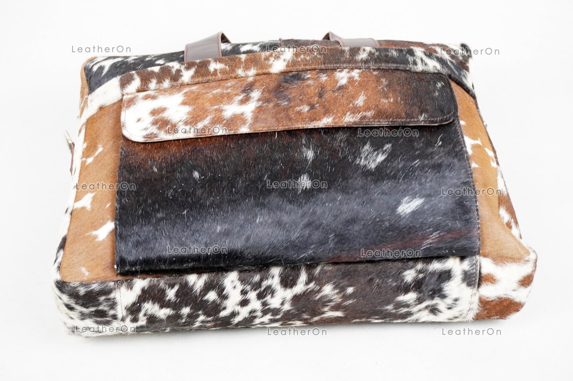 Cowhide Laptop Briefcase Bag | Natural Cowhide Office Satchel Bag | Cowhide Messenger Bag | Cowhide File Bag | Documents Bag | OB25