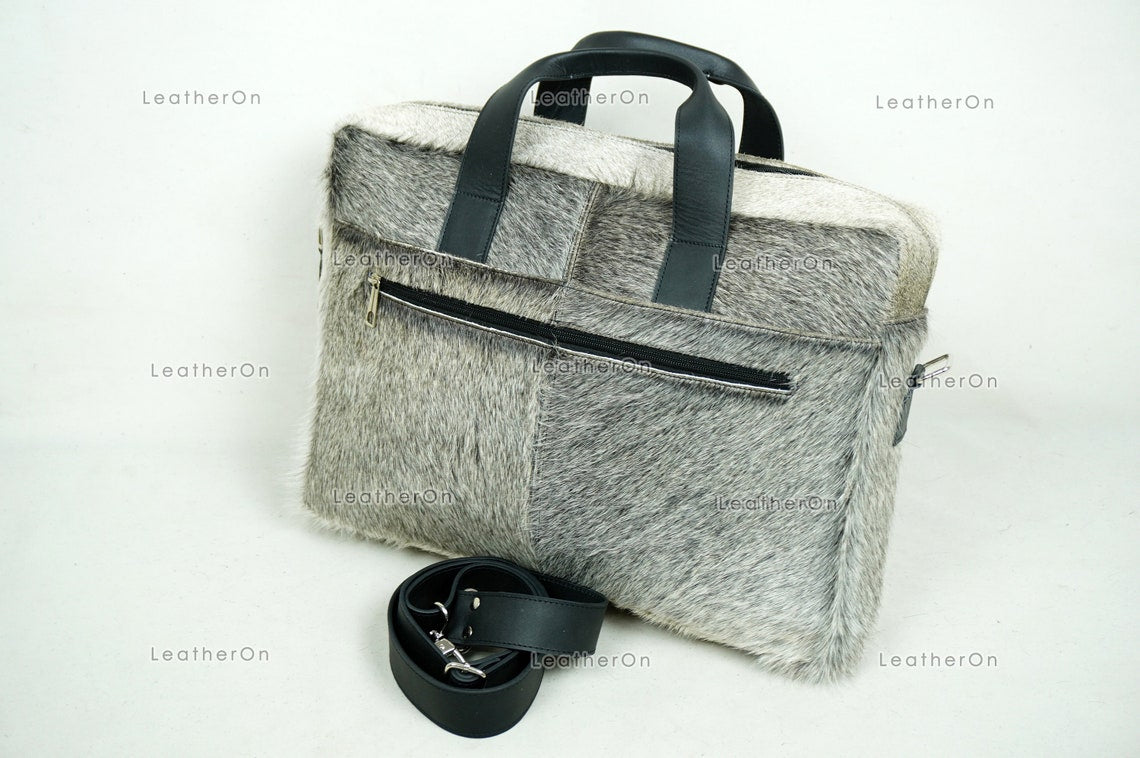 Cowhide Laptop Briefcase Bag | Natural Cowhide Office Satchel Bag | Cowhide Messenger Bag | Cowhide File Bag | Documents Bag | OB26