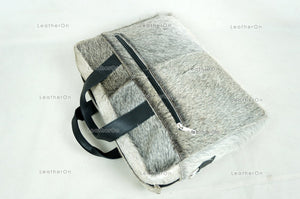 Cowhide Laptop Briefcase Bag | Natural Cowhide Office Satchel Bag | Cowhide Messenger Bag | Cowhide File Bag | Documents Bag | OB26